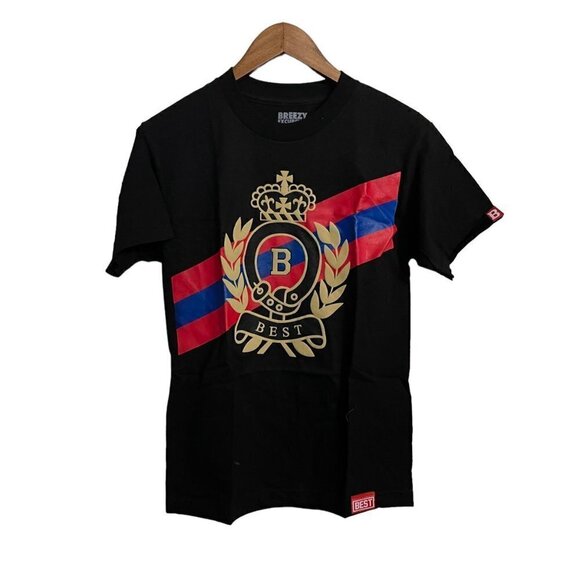 Breezy Excursion Mens NWOT Black Crown B Graphic Short Sleeve Shirt Small - Picture 1 of 6